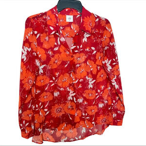 CAbi Hothouse Semi Sheer Button Scarlet Flower Blouse XS #3766